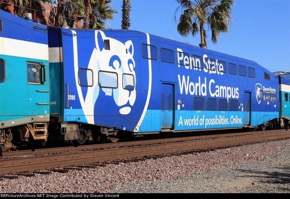 San Diego "Coaster" coach #2202 with ad wrap for Penn State (online school).